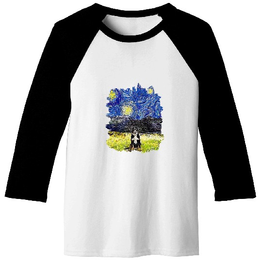 Starry Night Impressionist Dog Art Bernese Mountain Baseball Tees