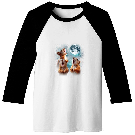 3 Squirrel Moon Howling Squirrel Head Funny For Men Women Baseball Tees