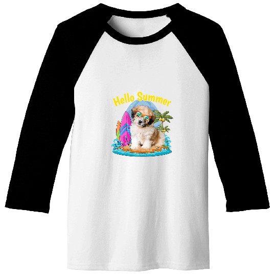 Shichon Hello Summer Dog Lover Vacation Baseball Tees