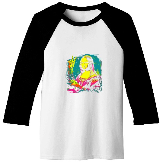 Funny Mona Lisa Cool Retro Y2K EDM Mona Lisa Peace Sign Baseball Tees