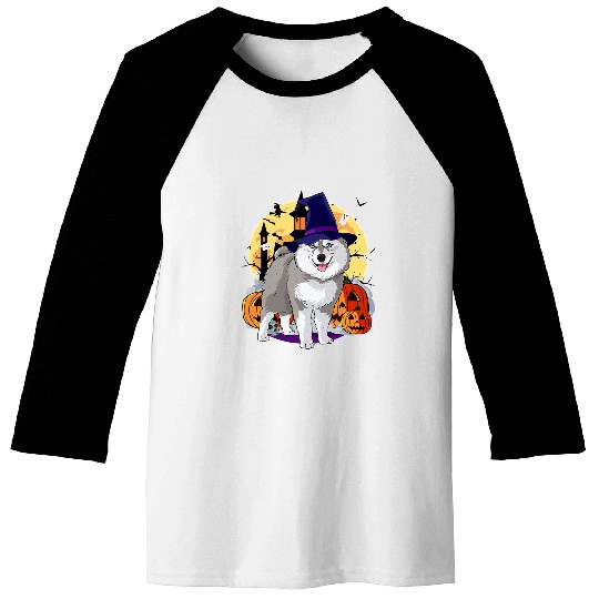 Happy Halloween Funny Pomsky Dog Witch Pumpkin 98 Baseball Tees