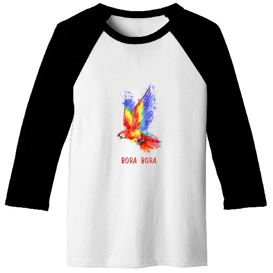 Beautiful Macaw Flying Bird Bora Bora Beach Vacation Baseball Tees