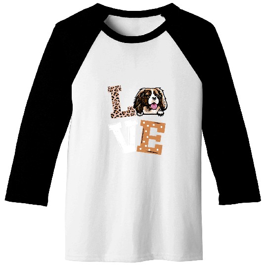 Love Cavalier King Charles Spaniel Dog Lovers Leopard Print Baseball Tees