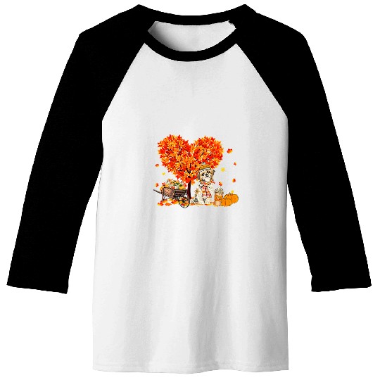 Shih Tzu Autumn Tree Fall Leaves Pumpkin Dog Lover 34 Baseball Tees
