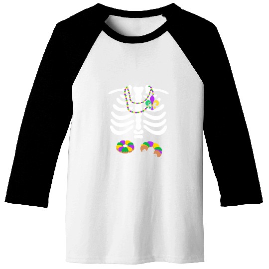 Funny Mardi Gras Skeletons King Cake Food Belly Baseball Tees