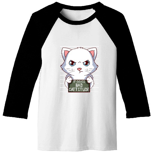 Bad Cattitude Funny Cat Lovers Gift Kitten Kitty MugShot Baseball Tees