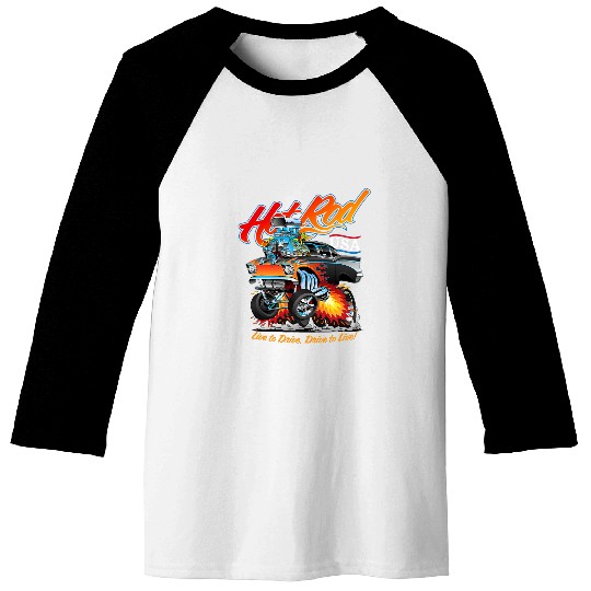 Hot Rod USA Classic Muscle Car Cartoon Hotrod Funny Car 2 Baseball Tees