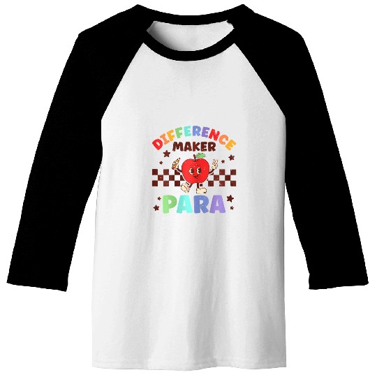 Difference Maker Para Paraprofessional Apple Teacher Retro Baseball Tees