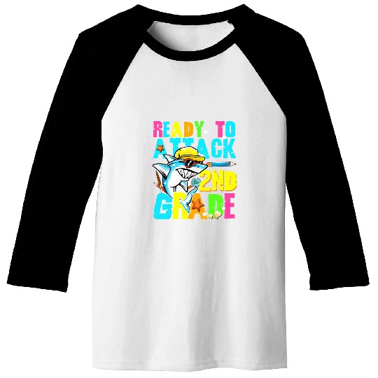 Ready To Attack 2nd Grade Shark Back To School Kids Student Baseball Tees