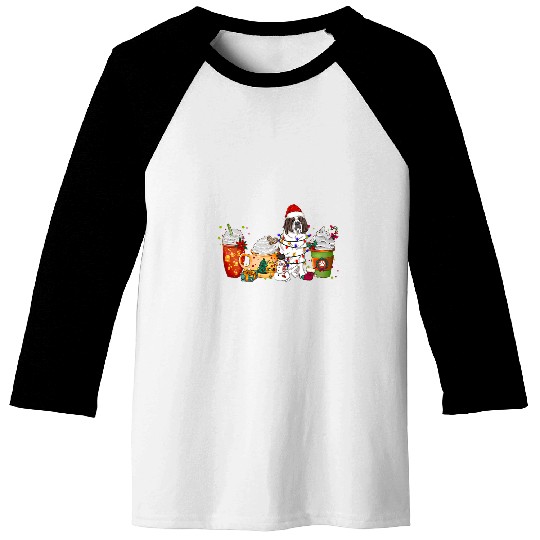 Dog Saint Bernard Coffee Christmas With Santa Hat Baseball Tees