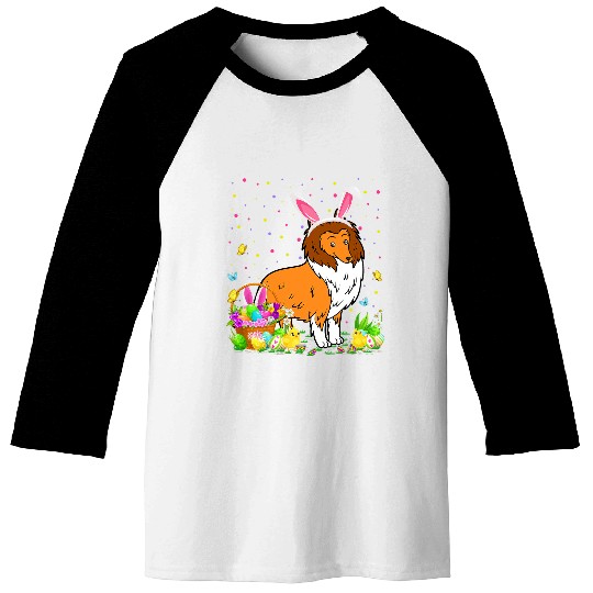 Easter Collie Dog Bunny Egg Hunting Collie Easter Sunday Baseball Tees