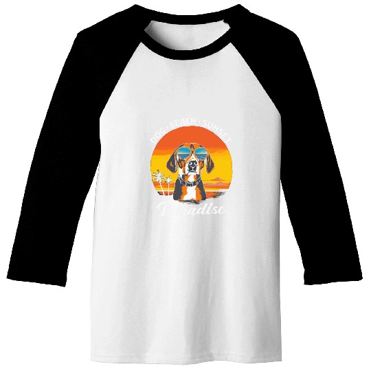 Cute Beagle Dog Beach Sunset Paradise Baseball Tees