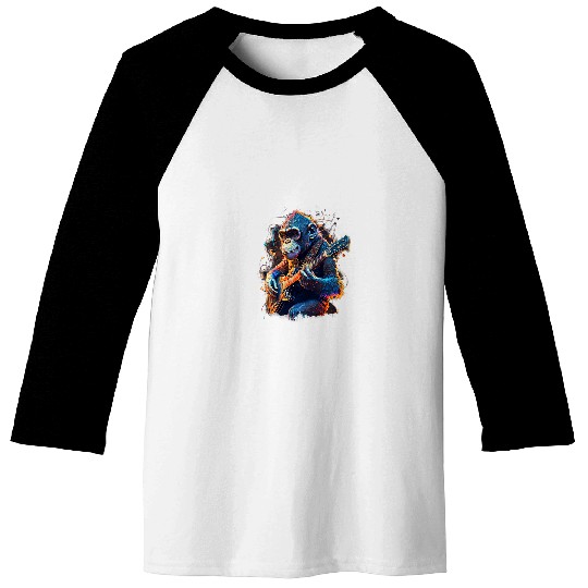 Funny Guitar Lover Chimpanzee Playing Electric Guitar Rock Baseball Tees