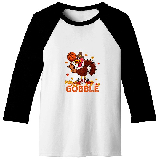 Sport Basketball Vintage Gobble Thanksgiving Turkey Playing Basketball Player Baseball Tees
