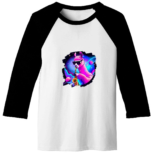 Funny Saxophone Lama Llama Playing Saxophone in Space Outer Space Sax Llama Baseball Tees