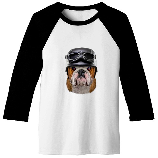 English Bulldog Pet Grumpy English Bulldog wearing Motorcycle Helmet Baseball Tees