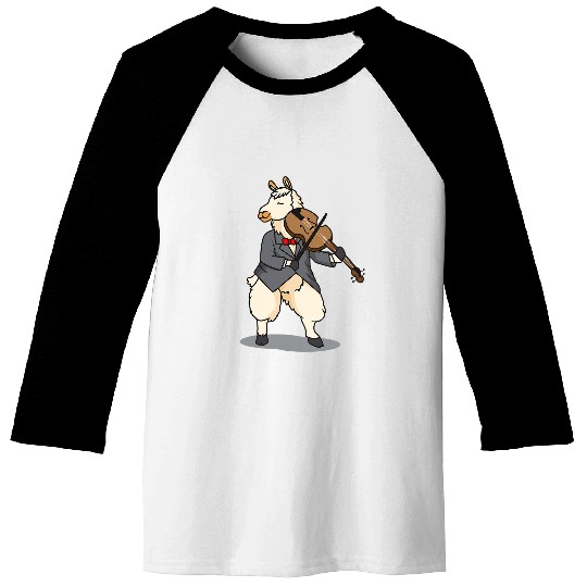 Funny Violin Lama Llama Playing Violin Cute Funny Llamas Violinist Baseball Tees