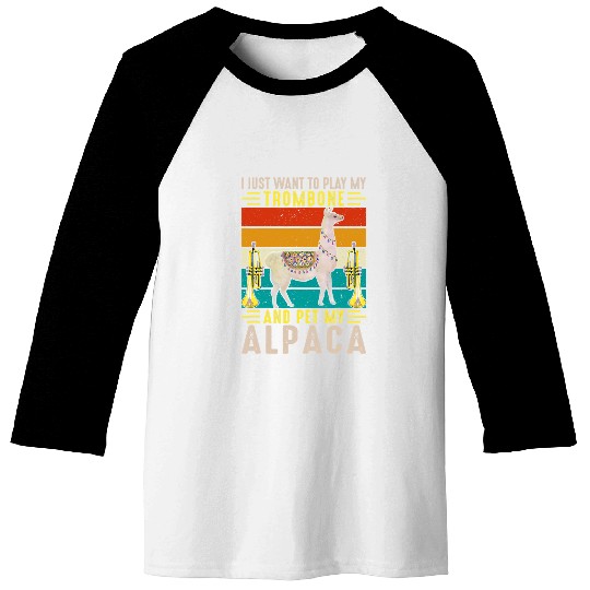 Funny trombones Lama Llama Retro Vintage Style trombones Player Alpaca Llama Lover Baseball Tees