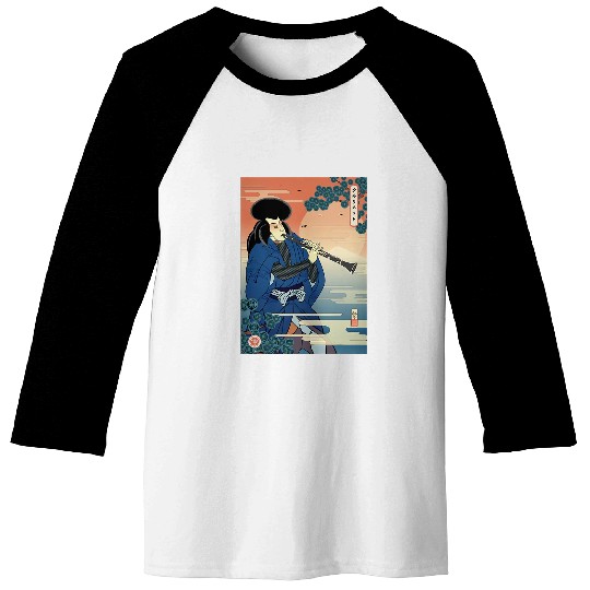 Funny Clarinet Samurai Clarinet Music Ukiyoe Warrior Baseball Tees