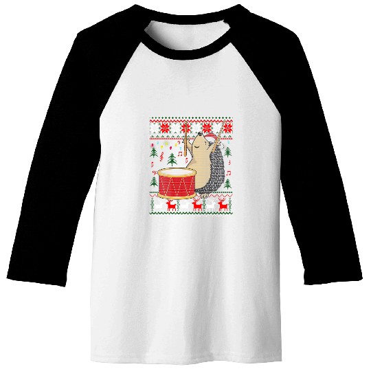 Funny Drummer Hedgehog Gift Drum Player Ugly Christmas Sweater 1 Baseball Tees