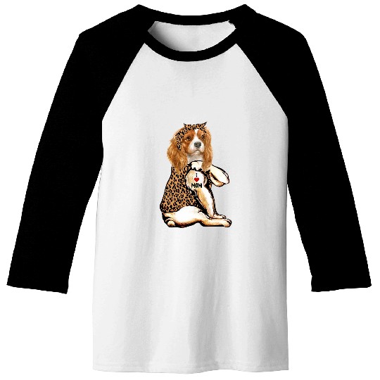 Cavalier King Charles Spaniel Pet lovers i love mom tattoo leopard Baseball Tees