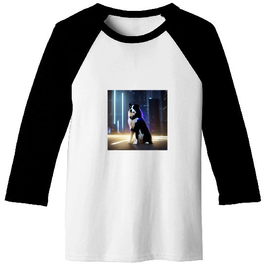 Border Collie Pet Soft Fluffy Border Collie Samoyed Dog Puppy Posing Baseball Tees