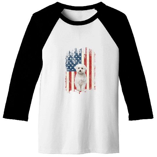 Bichon Pet Frise Distressed Bichon Frise American Flag Patriotic Baseball Tees