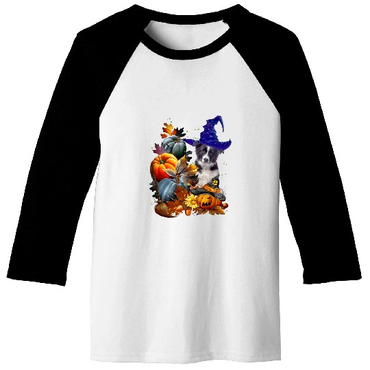 Border Collie Pet Witch Hat Spooky Pumpkin Halloween 1 Baseball Tees