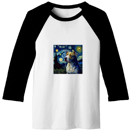 Pitbull Pet Surrealism Starry Night Pit Bull dog 69 Baseball Tees