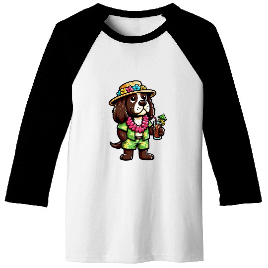 English Springer Spaniel Pet Hawaiian Funny Dog Vacation Baseball Tees