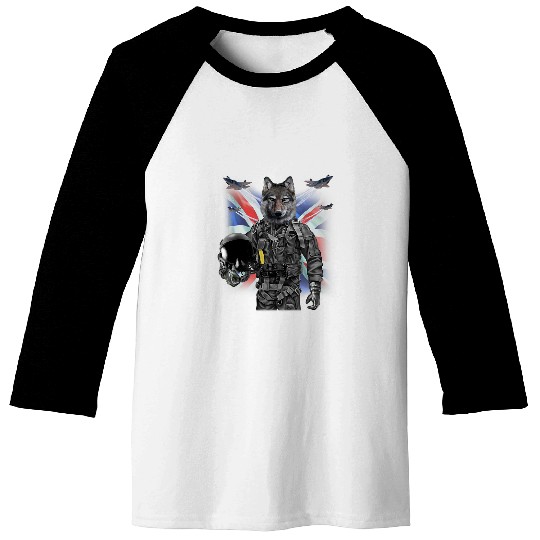 Coyote Mammal as Fighter Jet Pilot Union Jack Baseball Tees