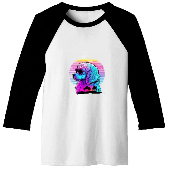 Poodle Pet Synthwave Sunset Aesthetic Baseball Tees