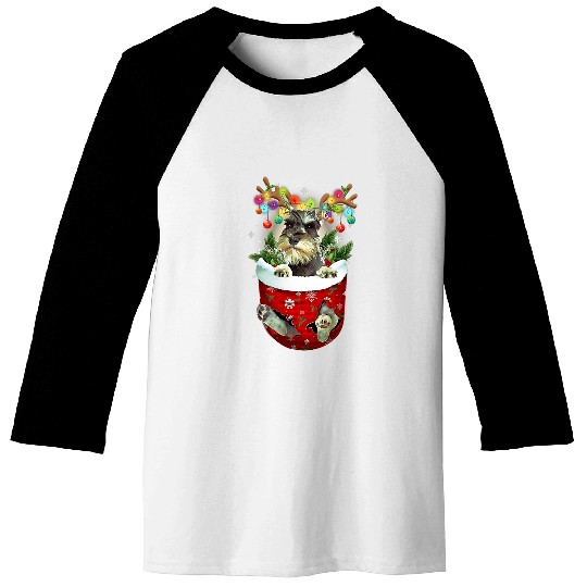 Schnauzer Pet Snow Pocket Dogs Christmas Pocket Baseball Tees