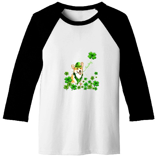 Corgi Pet Dog Irish Green Shamrock Clover St Patricks Baseball Tees