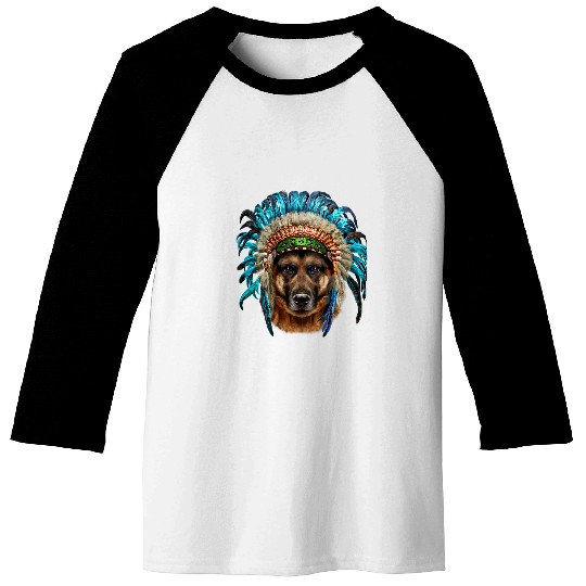 German Shepherd Pet in American Indian Warrior Headdress Baseball Tees