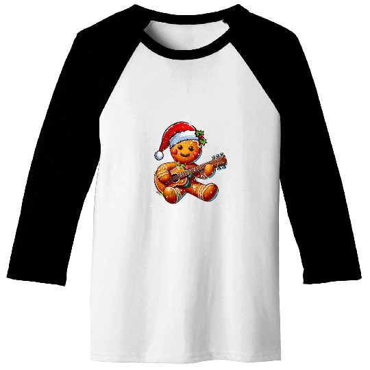Funny Guitar Santa Gingerbread Playing Guitar Christmas Instrument Baseball Tees