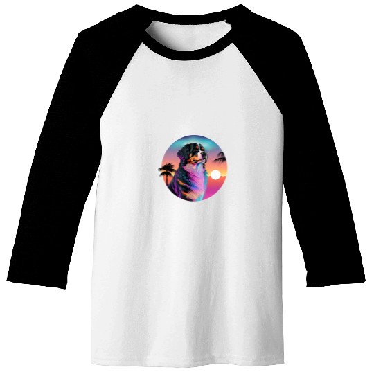 Bernese Mountain Pet Synthwave 80s Retrowave Aesthetic Baseball Tees