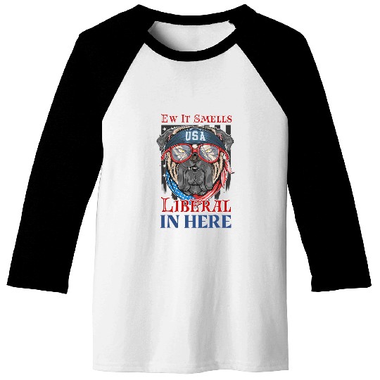 Pug Pet Ew It Smells Liberal In Here American Flag Baseball Tees