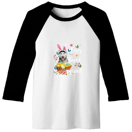 Husky Pet Happy Easter Day Colorful Egg Hunt Squad Baseball Tees
