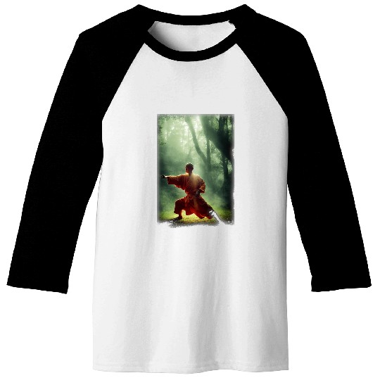 Shaolin Monk Training Morning Tai Chi In A Clearing Jungle Baseball Tees