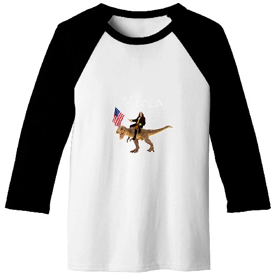Dinosaur Pet Benjamin Franklin Ben Riding a Dinosaur Funny American Flag Baseball Tees