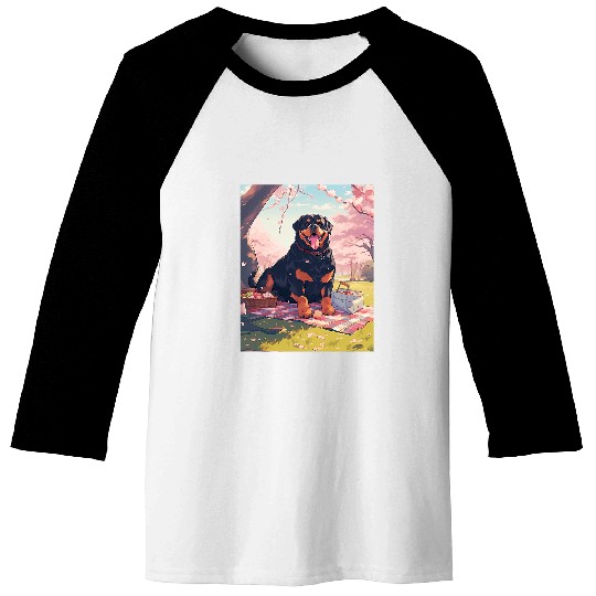 Rottweiler Cherry Blossom Funny Dog Picnic Baseball Tees