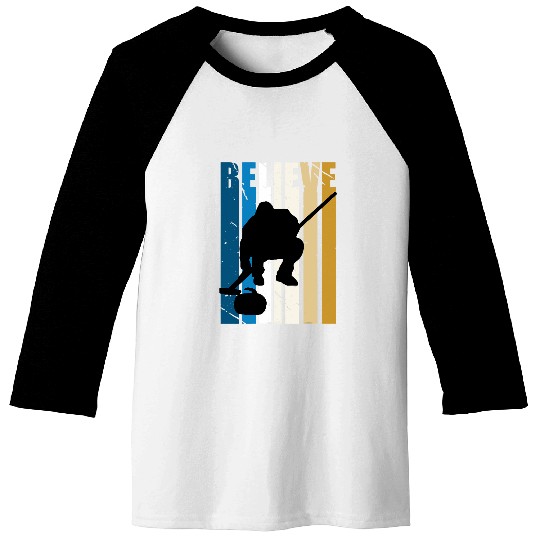 Retro Mens Ice Curling Winter Sports Training Train Coach Baseball Tees