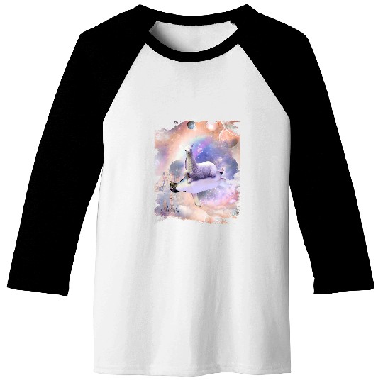 Llama Pet Space Llama Riding Penguin 9 Baseball Tees