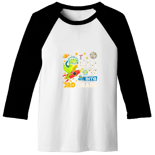 Dinosaur Pet Blast Off Into 3rd grade First Day of School Dinosaur Astro Baseball Tees