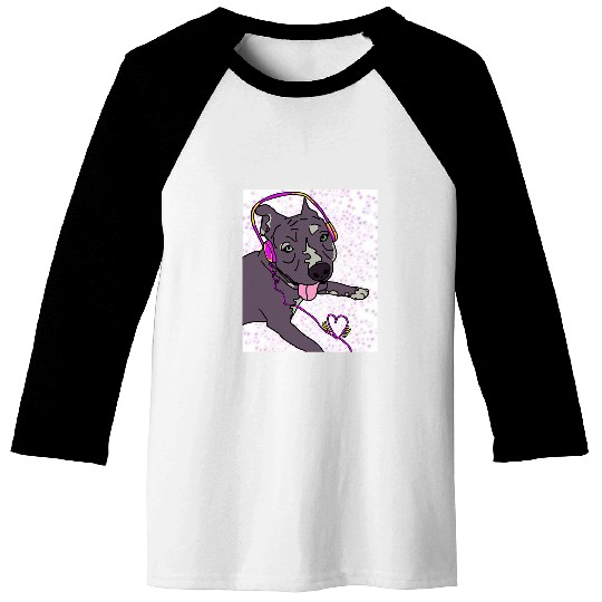 Pitbull Pet Wednesday Pitbull with Headphones Baseball Tees