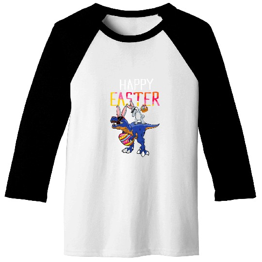 Dinosaur Pet Greetings Raptor Dinosaur Bunny Egg Happy Easter Sunday Baseball Tees