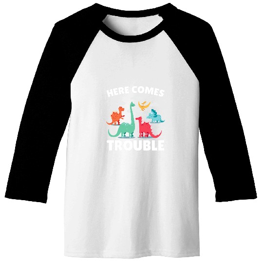 Dinosaur Pet Here comes Trouble with a Baseball Tees