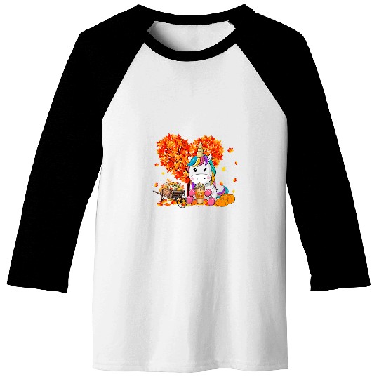 Unicorn Pet Autumn Tree Fall Leaves Unicorn Lover Thanksgiving 80 Baseball Tees