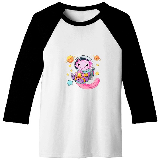 Axolotls Pet Kawaii Axolotls Bubble Boba Tea In Space Astronaut Axolotls Baseball Tees